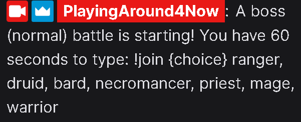 Example of using the !boss Stream Avatars command