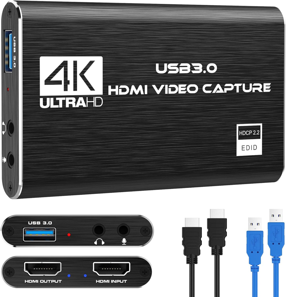Rybozen Capture Card, 4K HDMI Video Capture Card, Game Capture Card, 1080P 60FPS Video Capture Device, HDMI to USB 3.0 Capture Card for Streaming, Work with Camera/Xbox/PS4/PS5/PC/OBS
