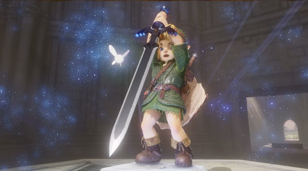 Child Link standing upon the Pedestal of Time within the Temple of Time.