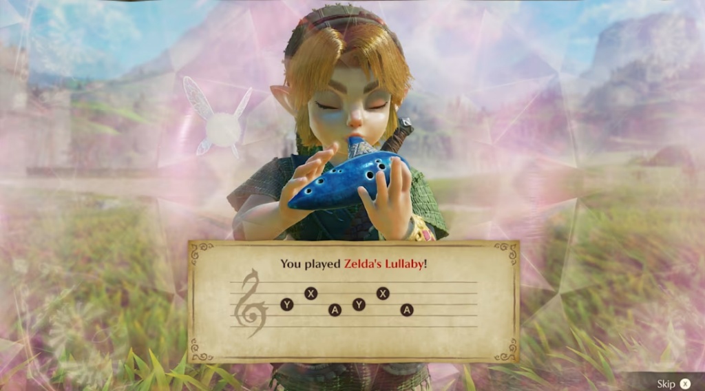 The updated musical interface displaying note sequences for classic compositions like "Zelda's Lullaby."