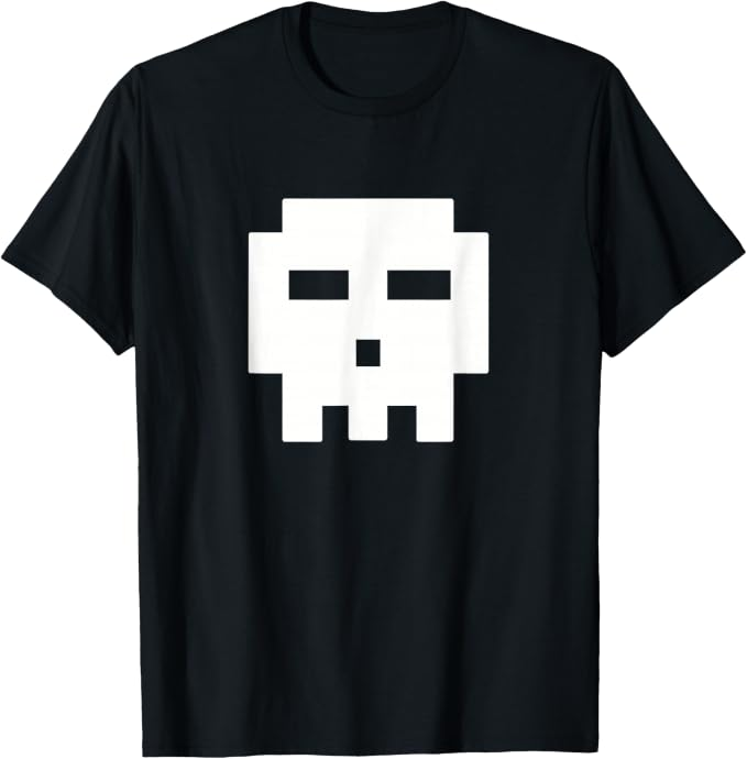 Retro 8-Bit Pixel Art Skull Graphic Gamer T-Shirt]